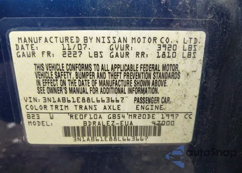 2008 Nissan Sentra 2.0S from USA, damaged, VIN 3N1AB61E88L663667